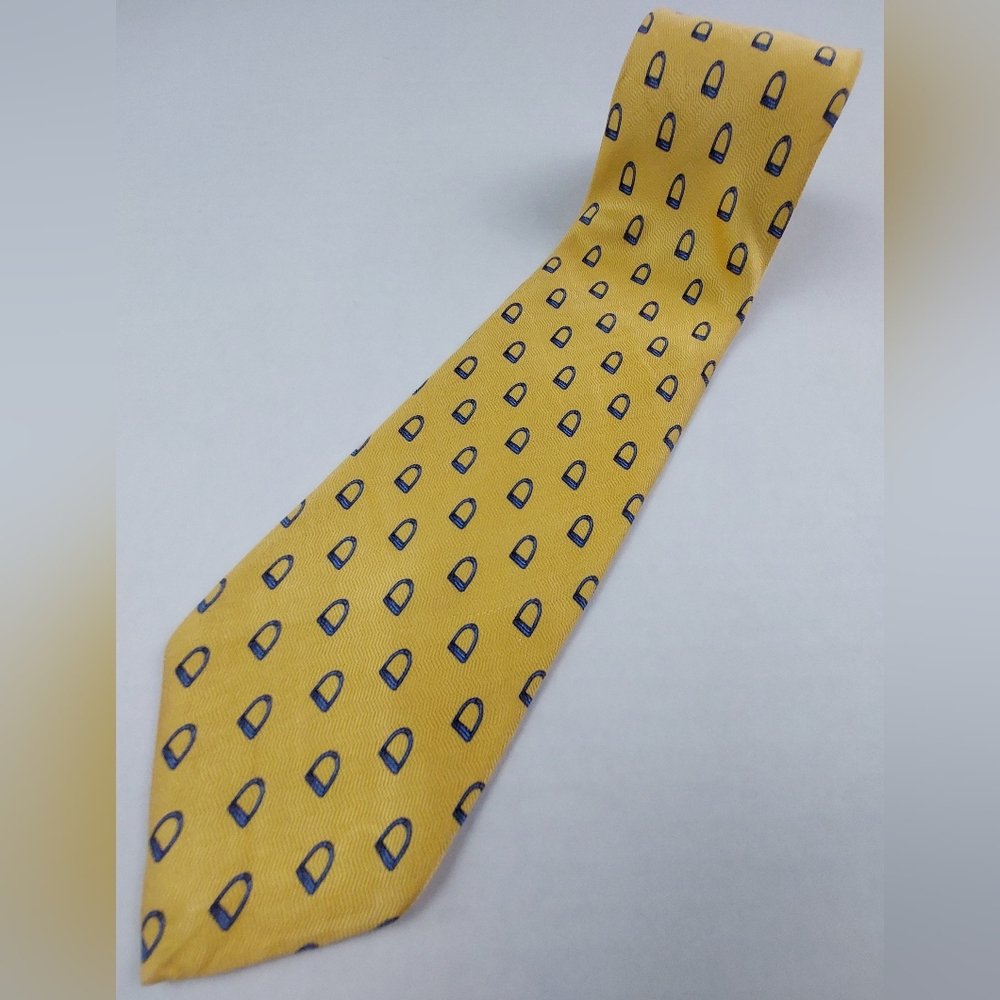 Brooks Brothers Makers Repp Neck Tie 57"x3.5 Yellow Stirrups Pure Silk Made USA